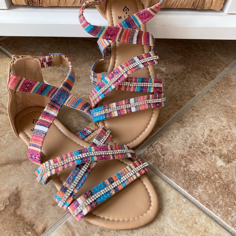 Coulour Plaid Rhinestone Misk Sandals Girls Sz 12